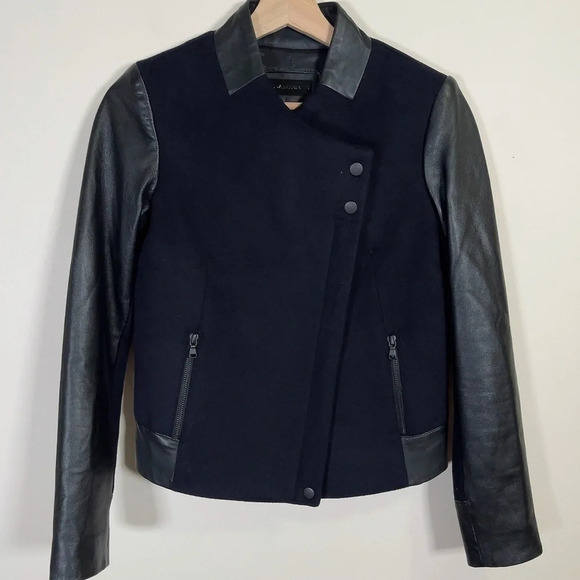 DANIER  | WOOL COAT CONTRAST LEATHER SLEEVES - Picture 1 of 15